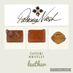 Patricia Nash Cassini Wristlet with tooled floral pattern in Florence Brown